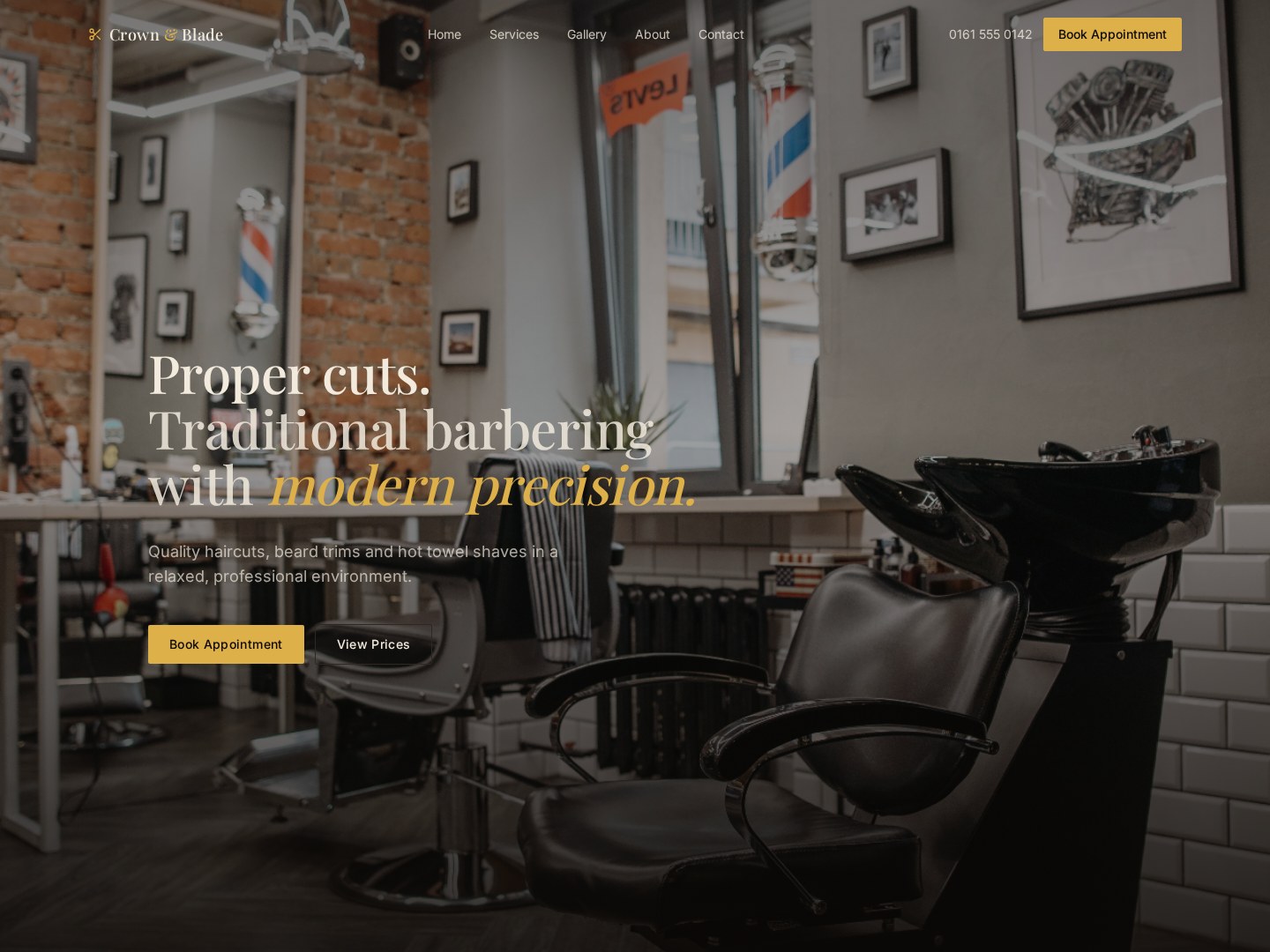 Crown & Blade — Barbershop Website concept website homepage